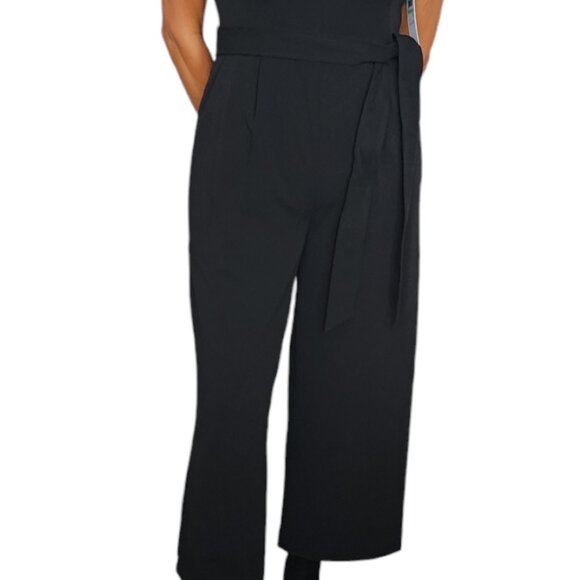 Calvin Klein Women's Ruffle-Trimmed Black Cocktail Jumpsuit Size 12 - Picture 2 of 8